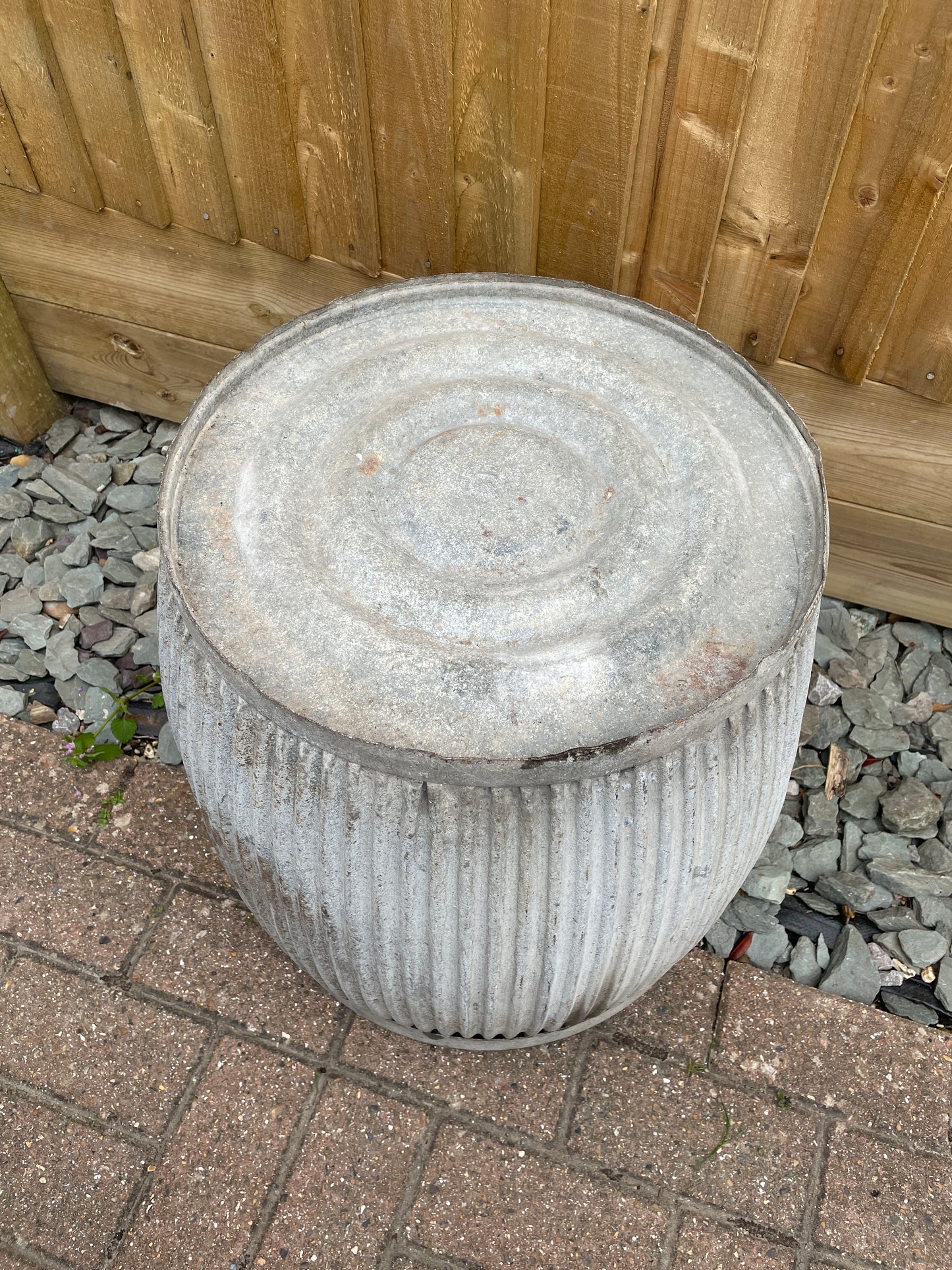 English Original Vintage Dolly Tub No 3 Pattern Galvanised Ribbed Planter.