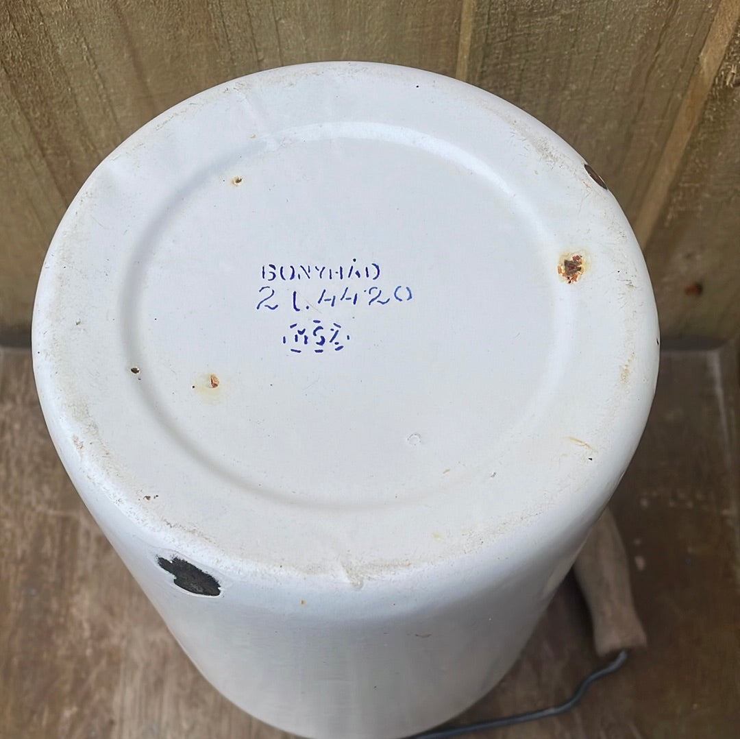 White enamelled 2 litre churn.