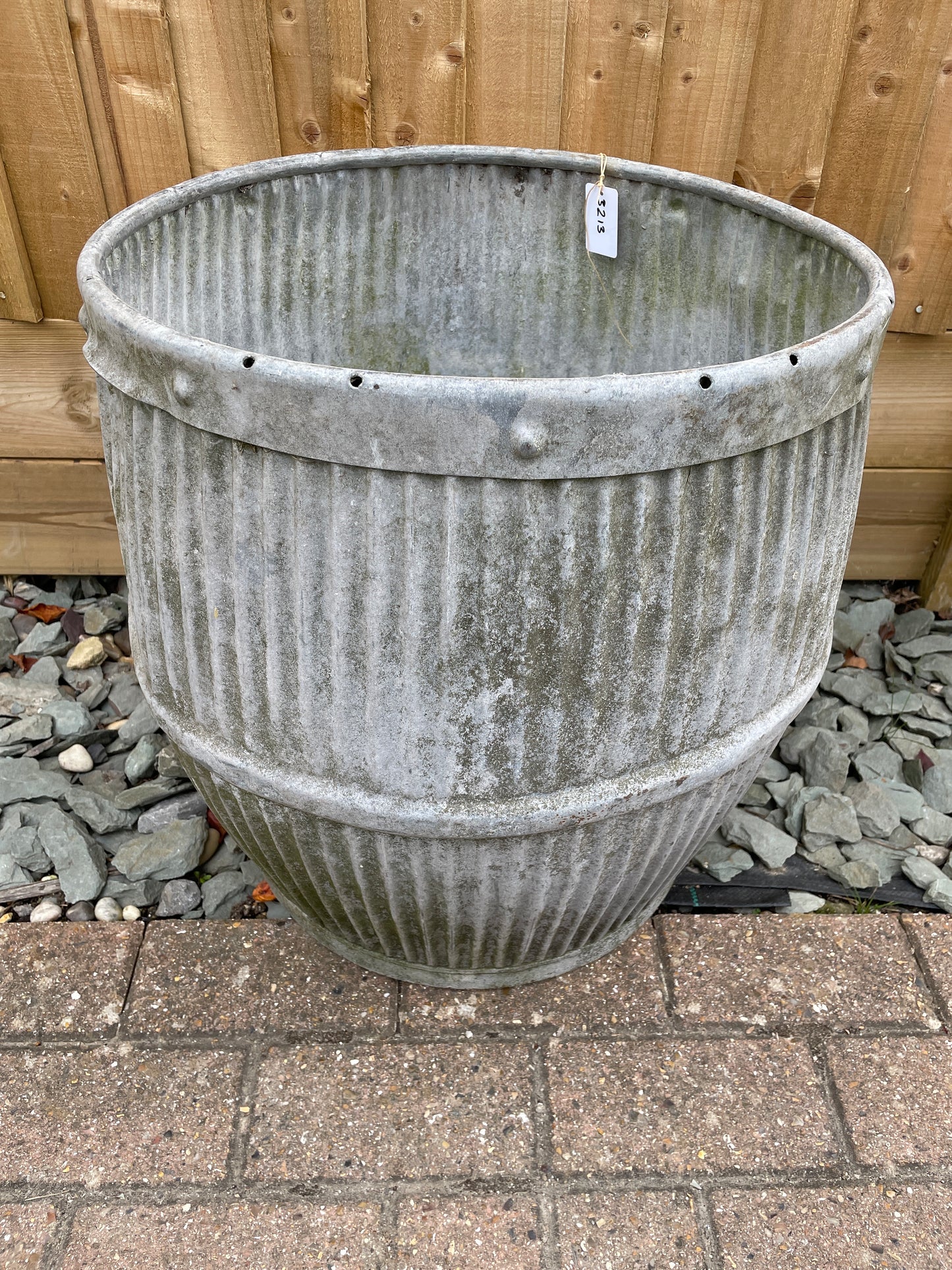 Dolly tub original vintage English design barrel shaped galvanised planter.
