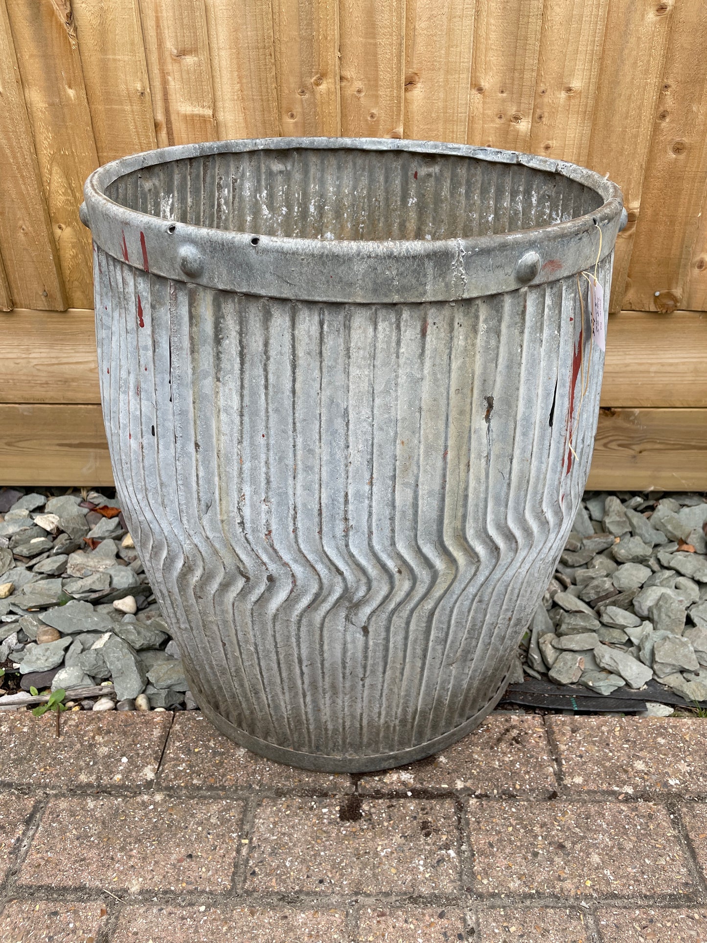 Dolly tub vintage original English chevron design galvanised planter.