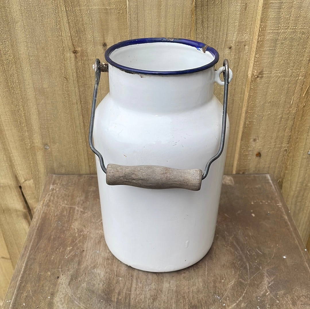 White enamelled 2 litre churn.