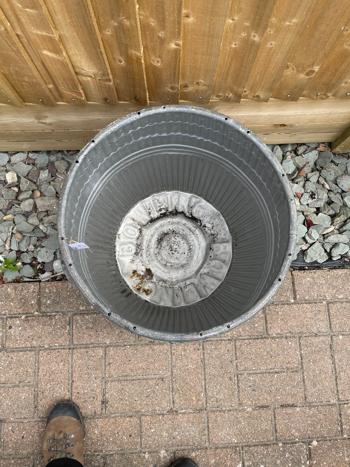 Original Vintage English Galvanised Dolly Tub 'Bowling' Branded Metal Round Planter.