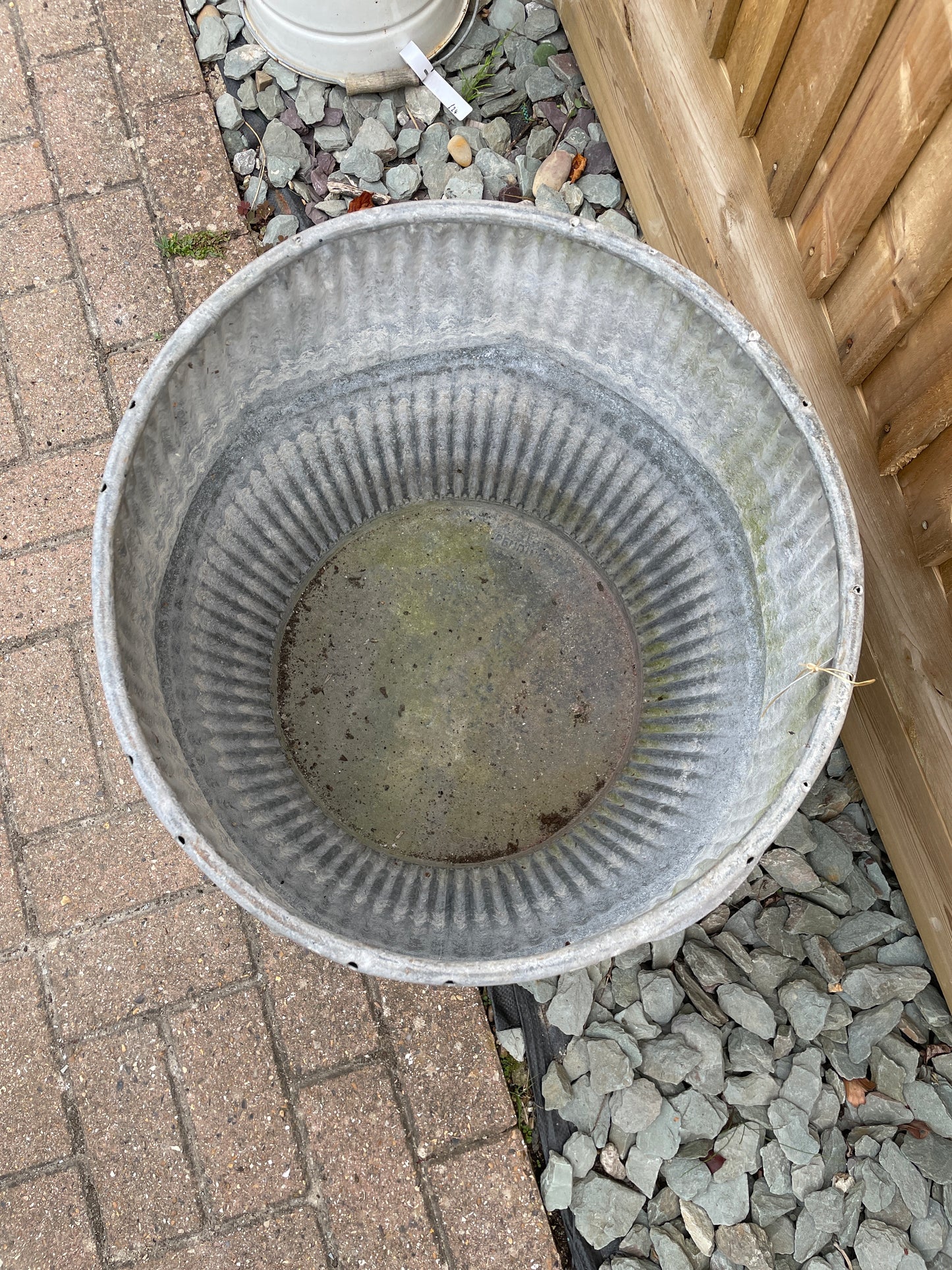 Dolly tub original vintage English design barrel shaped galvanised planter.