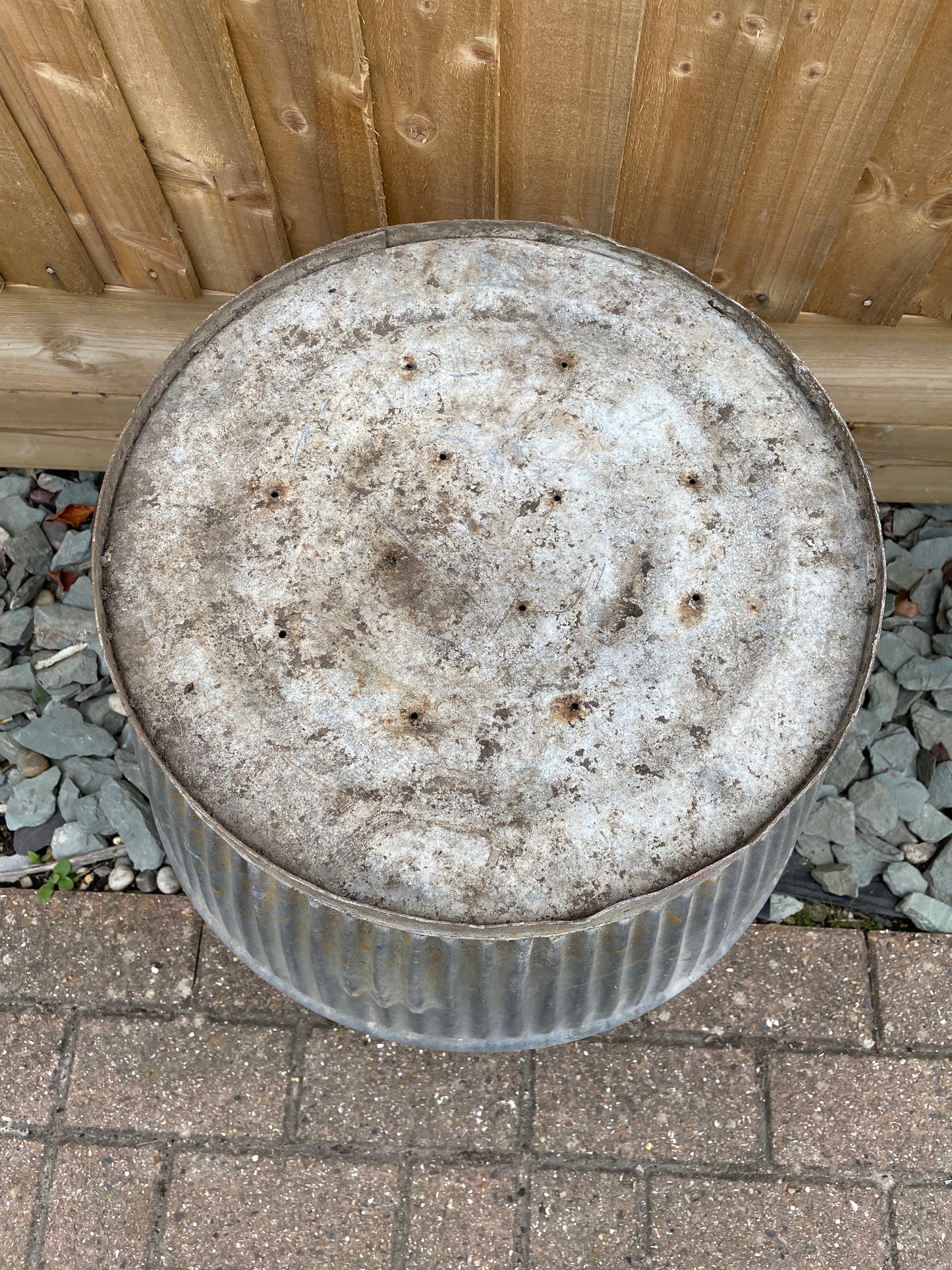 Dolly tub vintage original English design barrel shaped galvanised planter.
