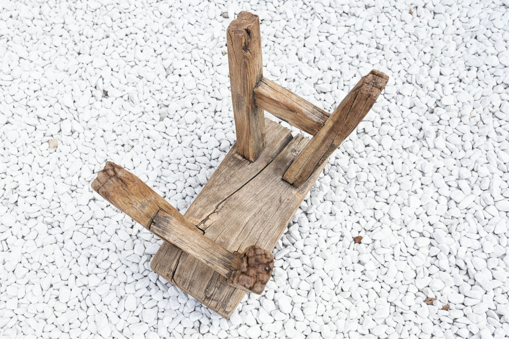 Wooden mini rustic stool bench pot stand side table.