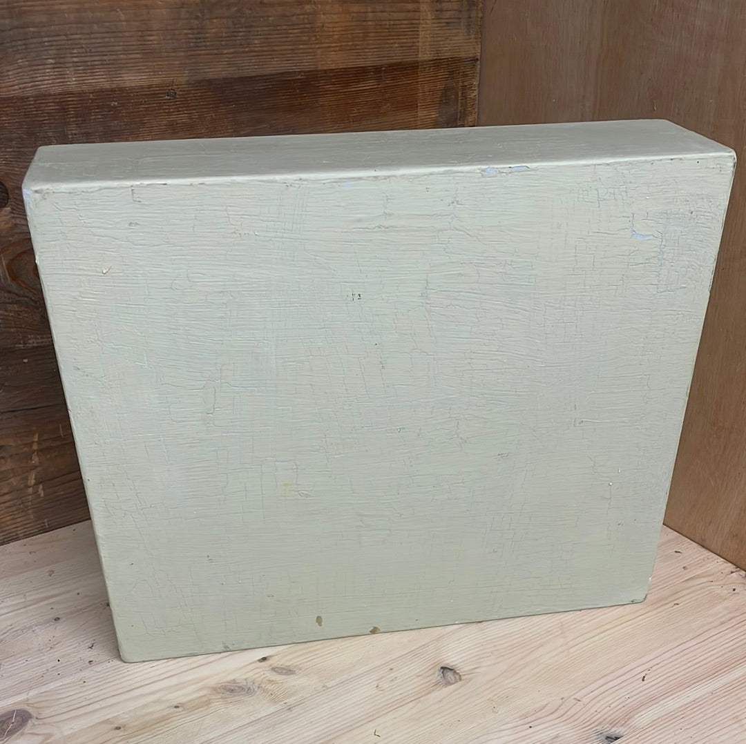 Handcrafted wooden painted tote tool tray, sage green, 40cm.