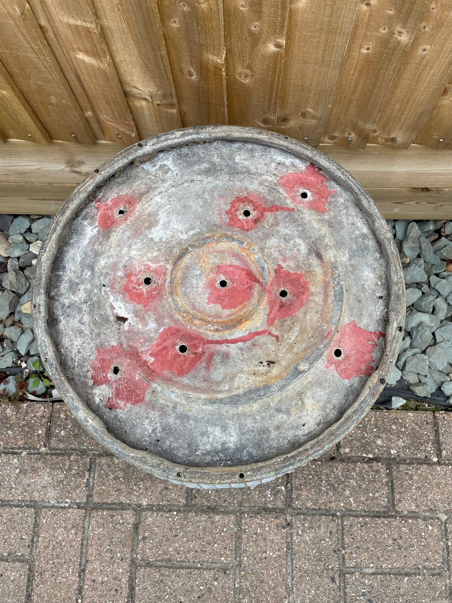 Dolly tub vintage original English chevron design galvanised planter.
