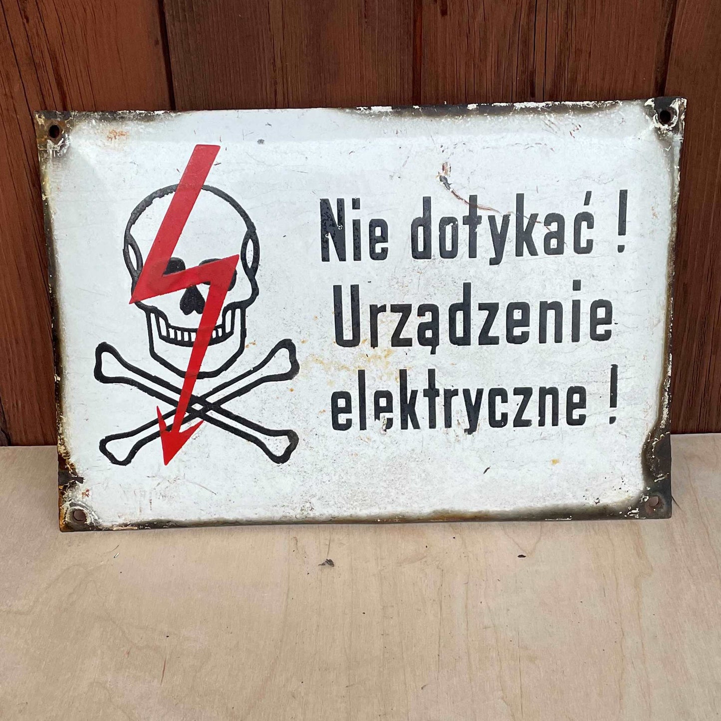 Polish enamelled sign, electricity danger sign.
