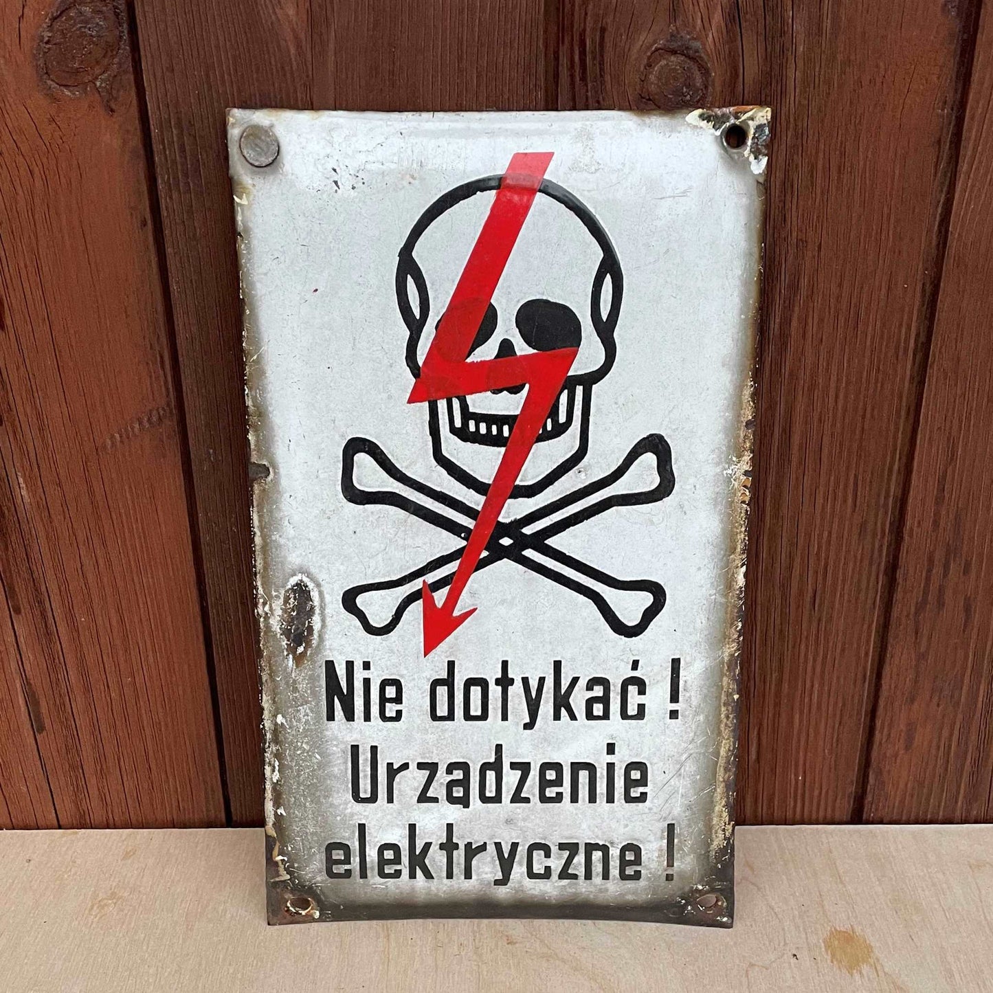 Polish enamelled sign, electricity danger sign.