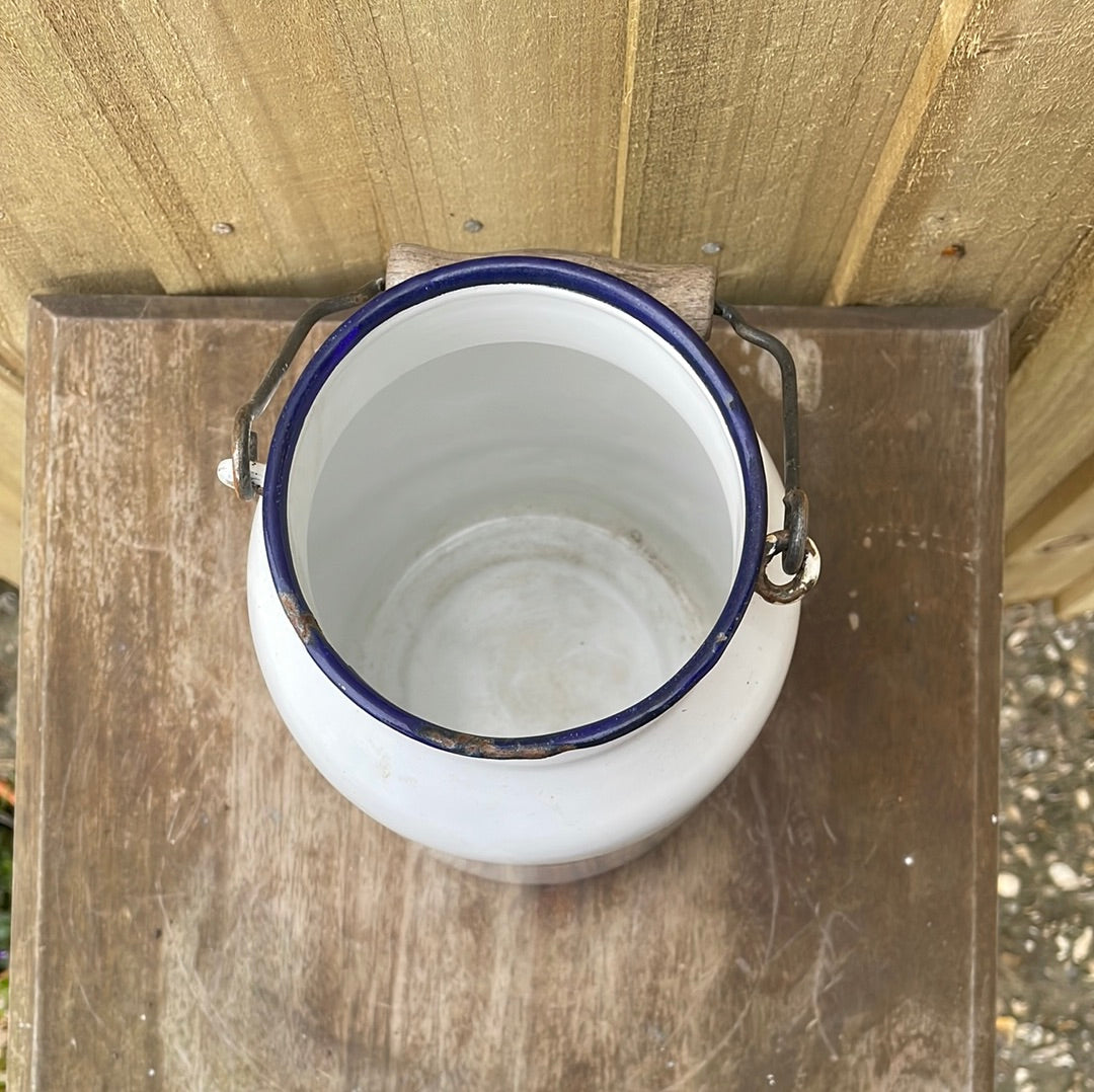 White enamelled 2 litre churn.
