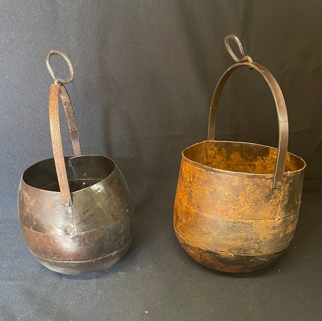 Indian metal hanging pot planter.