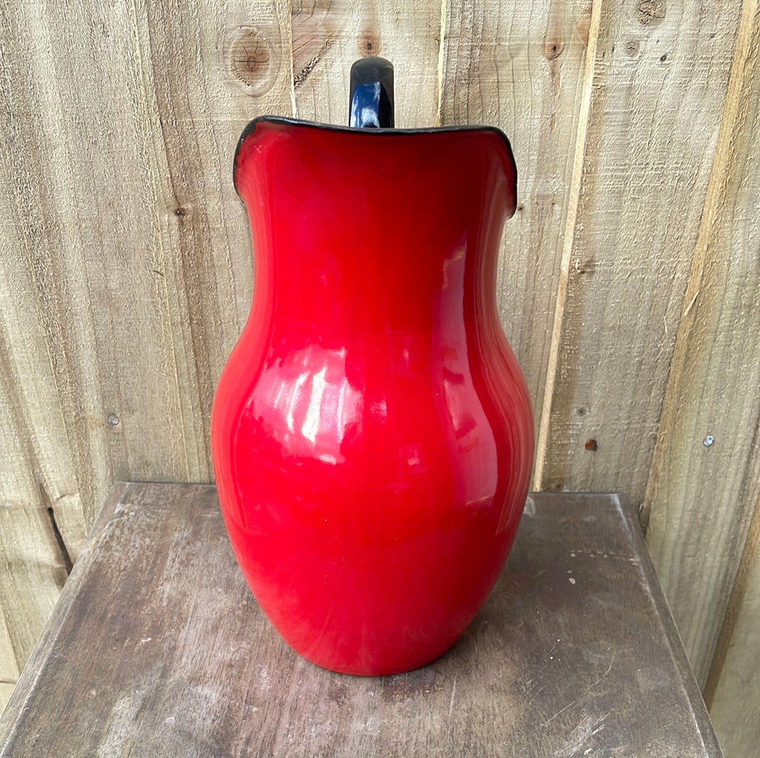Enamelled pitcher jug Red and White.