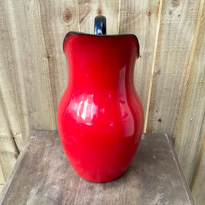 Enamelled pitcher jug Red and White.