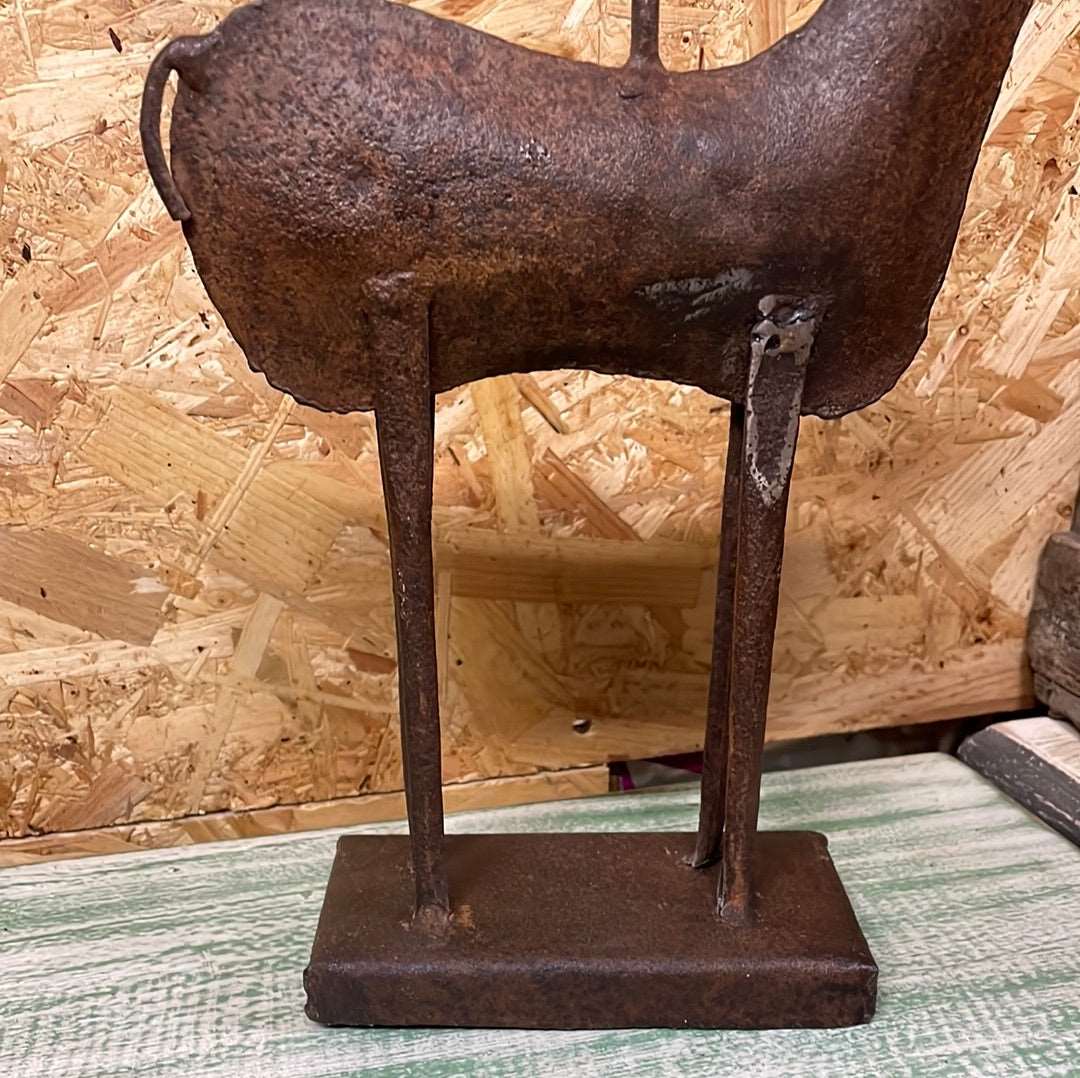 Indian rustic vintage reclaimed metal deer elk sculpture candle stand ornament.