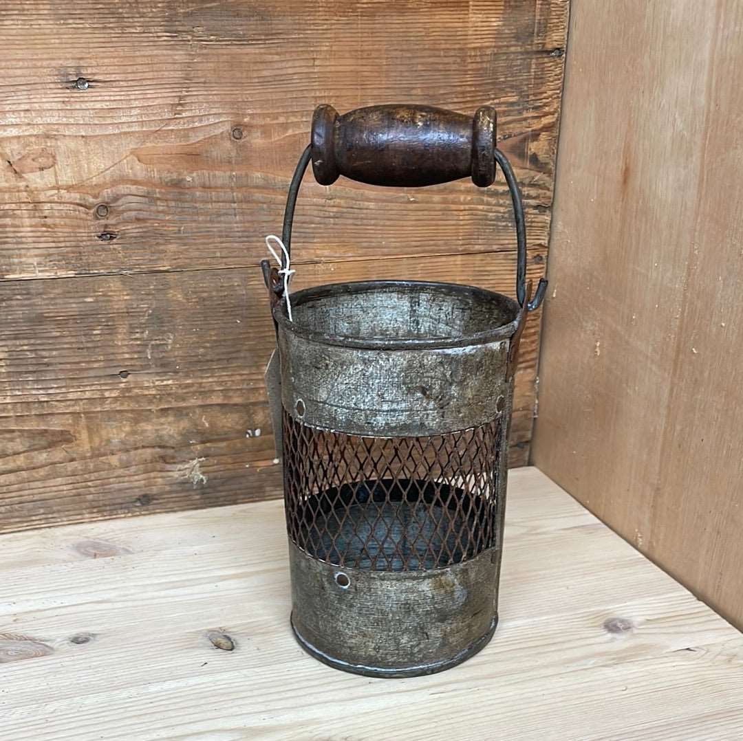 Indian vintage rustic metal jali bucket 17cm