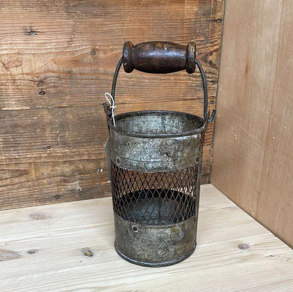 Indian vintage rustic metal jali bucket 17cm