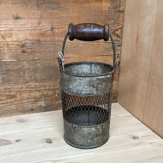 Indian vintage rustic metal jali bucket 17cm