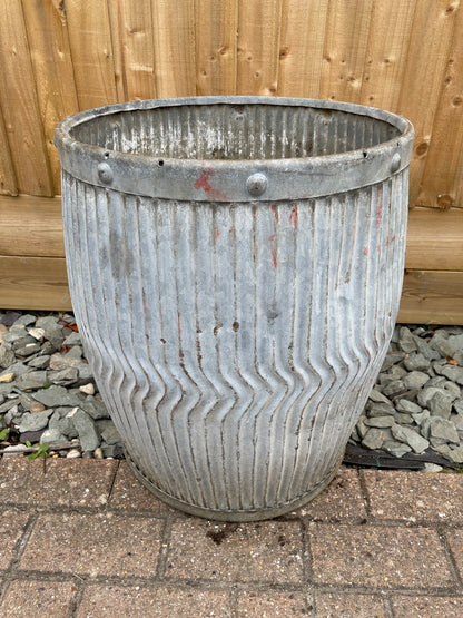 Dolly tub vintage original English chevron design galvanised planter.