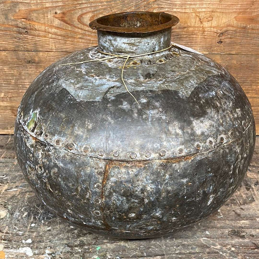 Indian vintage reclaimed metal decorative water pot.