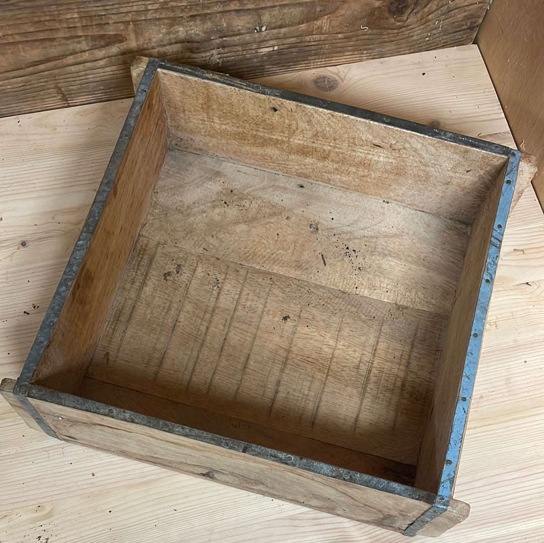 Square Indian rustic wooden brick mould plant container wooden box.