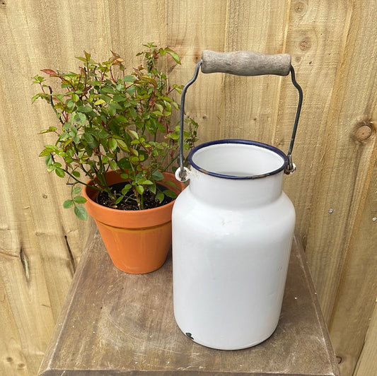 White enamelled 2 litre churn.