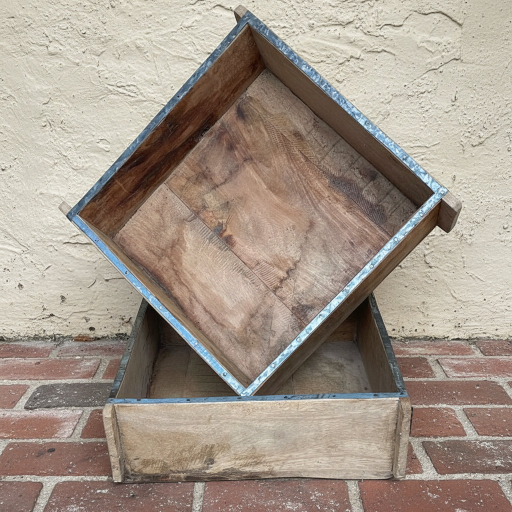 Square Indian rustic wooden brick mould plant container wooden box.