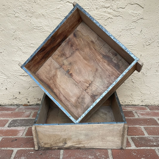 Square Indian rustic wooden brick mould plant container wooden box.
