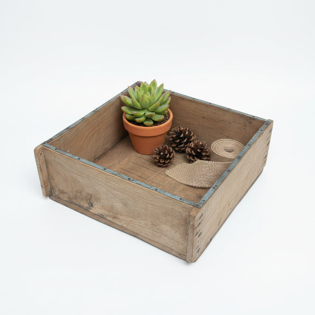 Square Indian rustic wooden brick mould plant container wooden box.