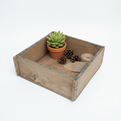 Square Indian rustic wooden brick mould plant container wooden box.