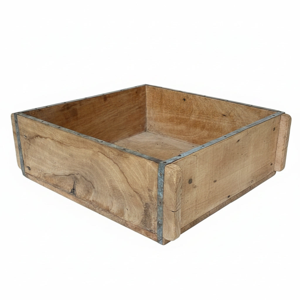 Square Indian rustic wooden brick mould plant container wooden box.