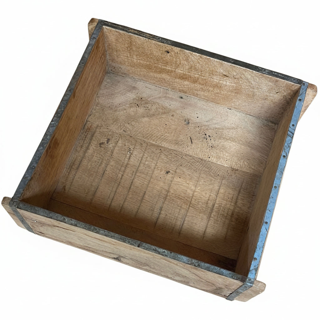 Square Indian rustic wooden brick mould plant container wooden box.
