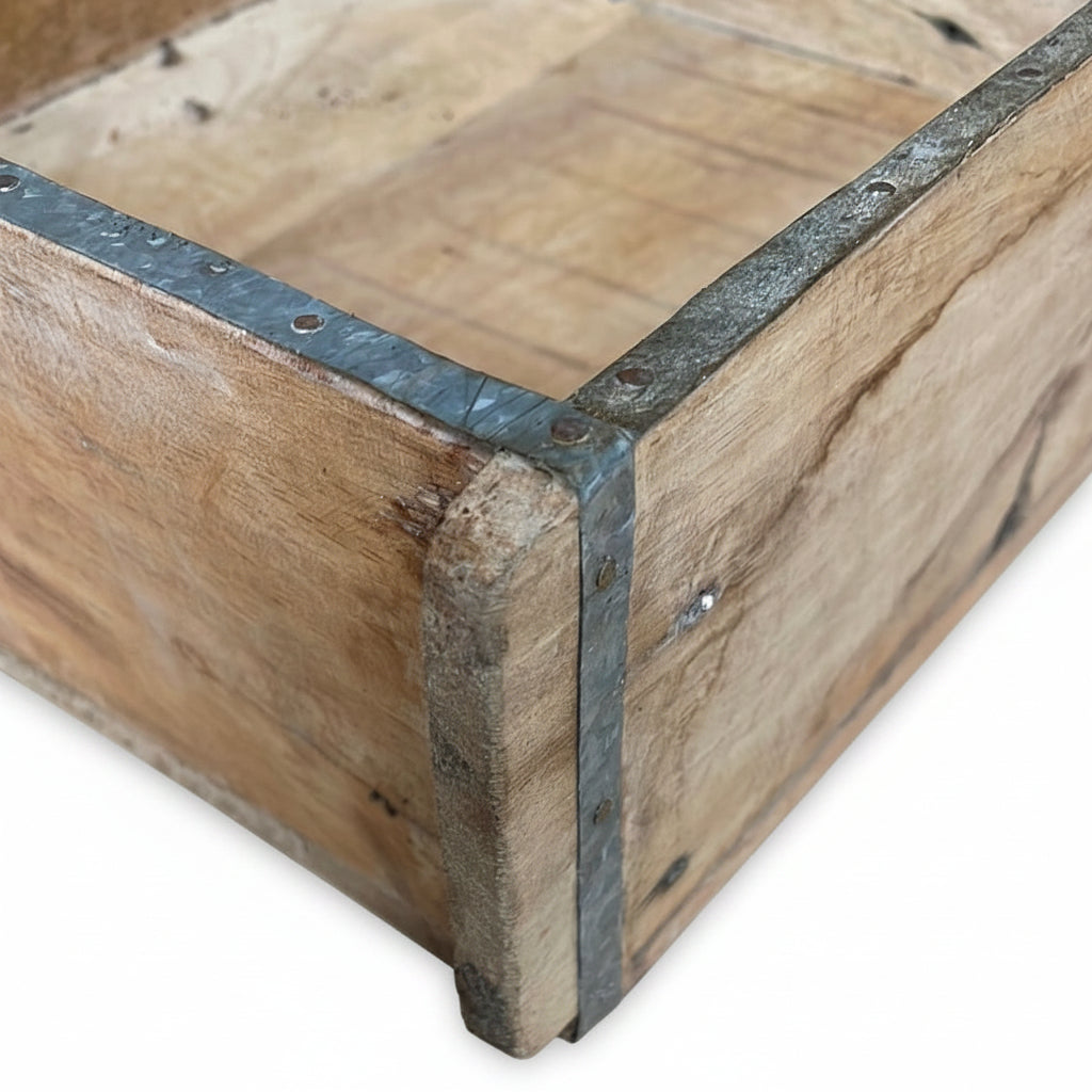 Square Indian rustic wooden brick mould plant container wooden box.