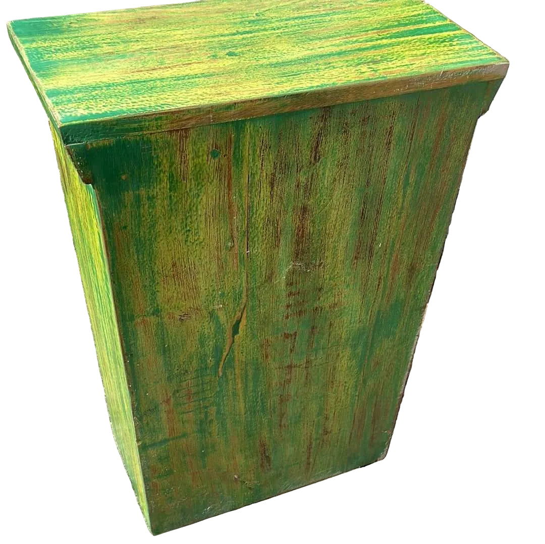 Pair of Indian bedside cupboard tables cabinets, Green distressed finish.