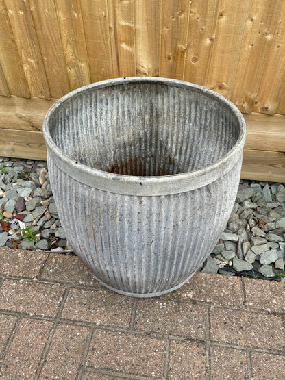 English Original Vintage Dolly Tub No 3 Pattern Galvanised Ribbed Planter.