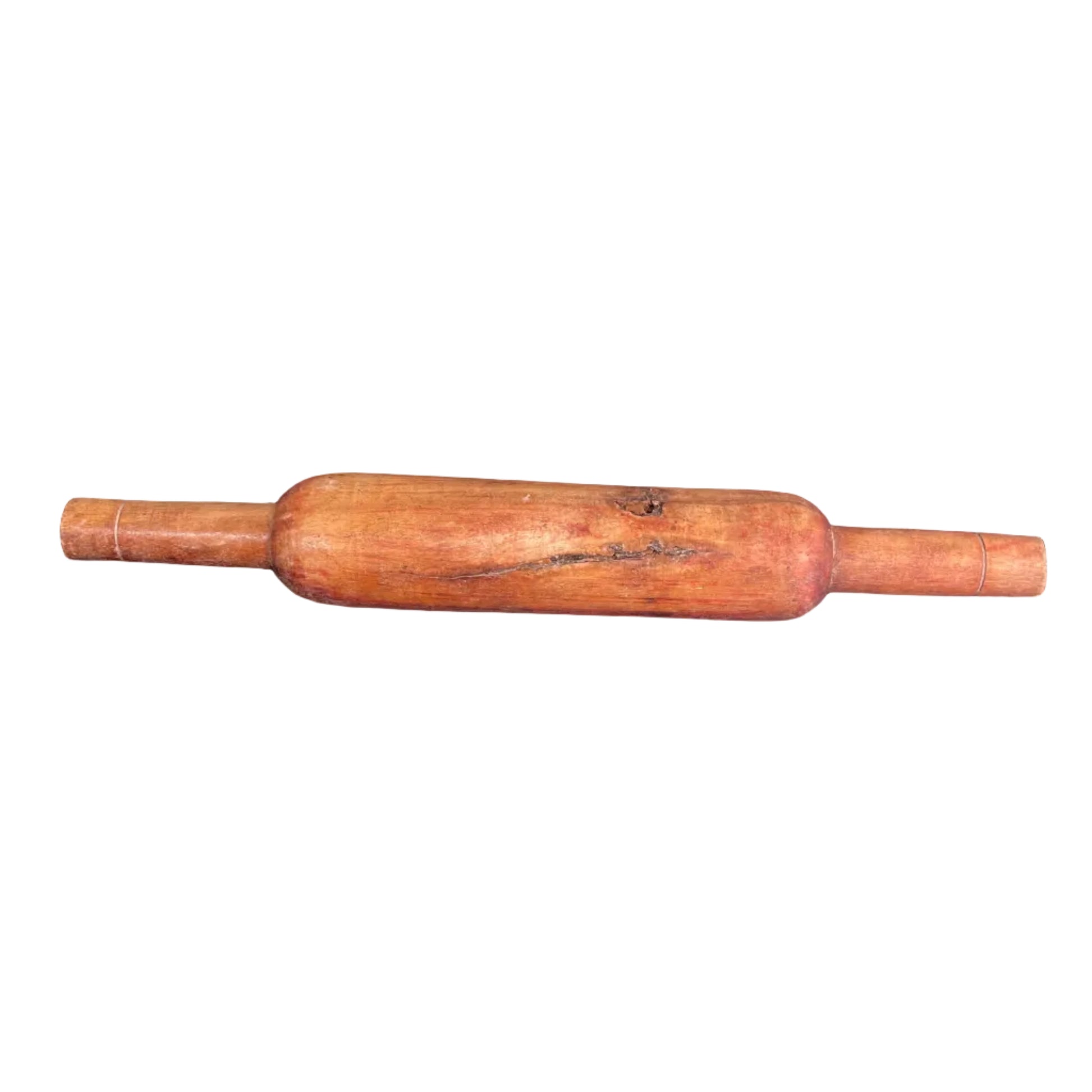 Indian wooden rolling pin on a white background.