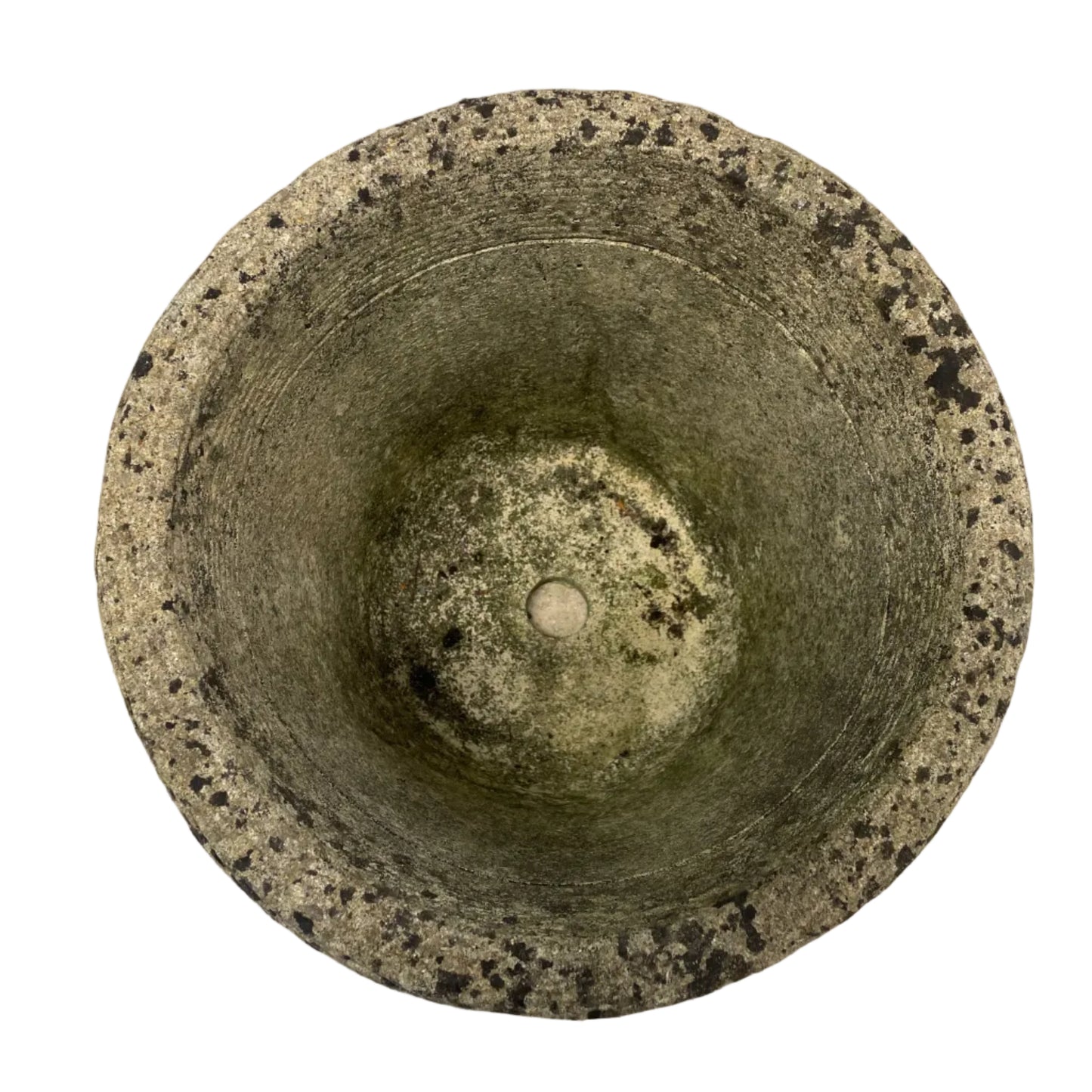 Ornate concrete planter with geometric pattern against a white background.