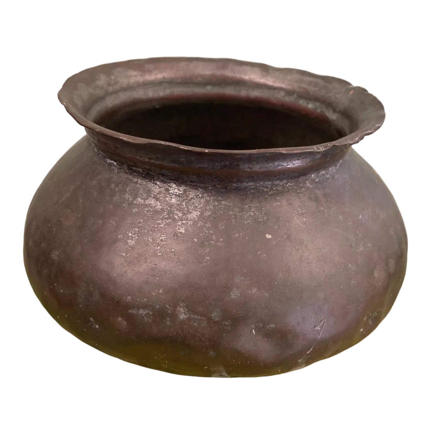 Indian copper cooking pot on white background.