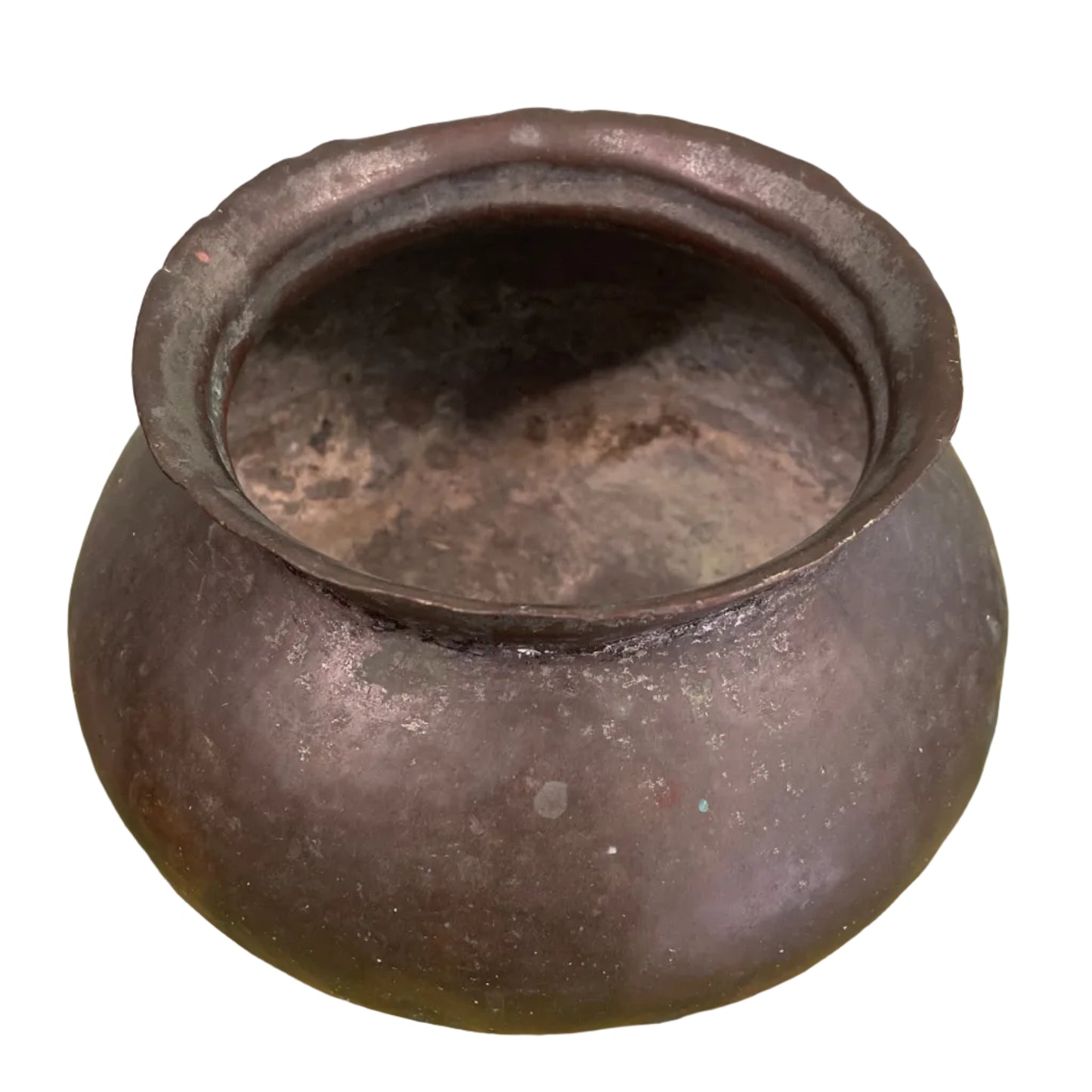 Indian copper cooking pot on white background.