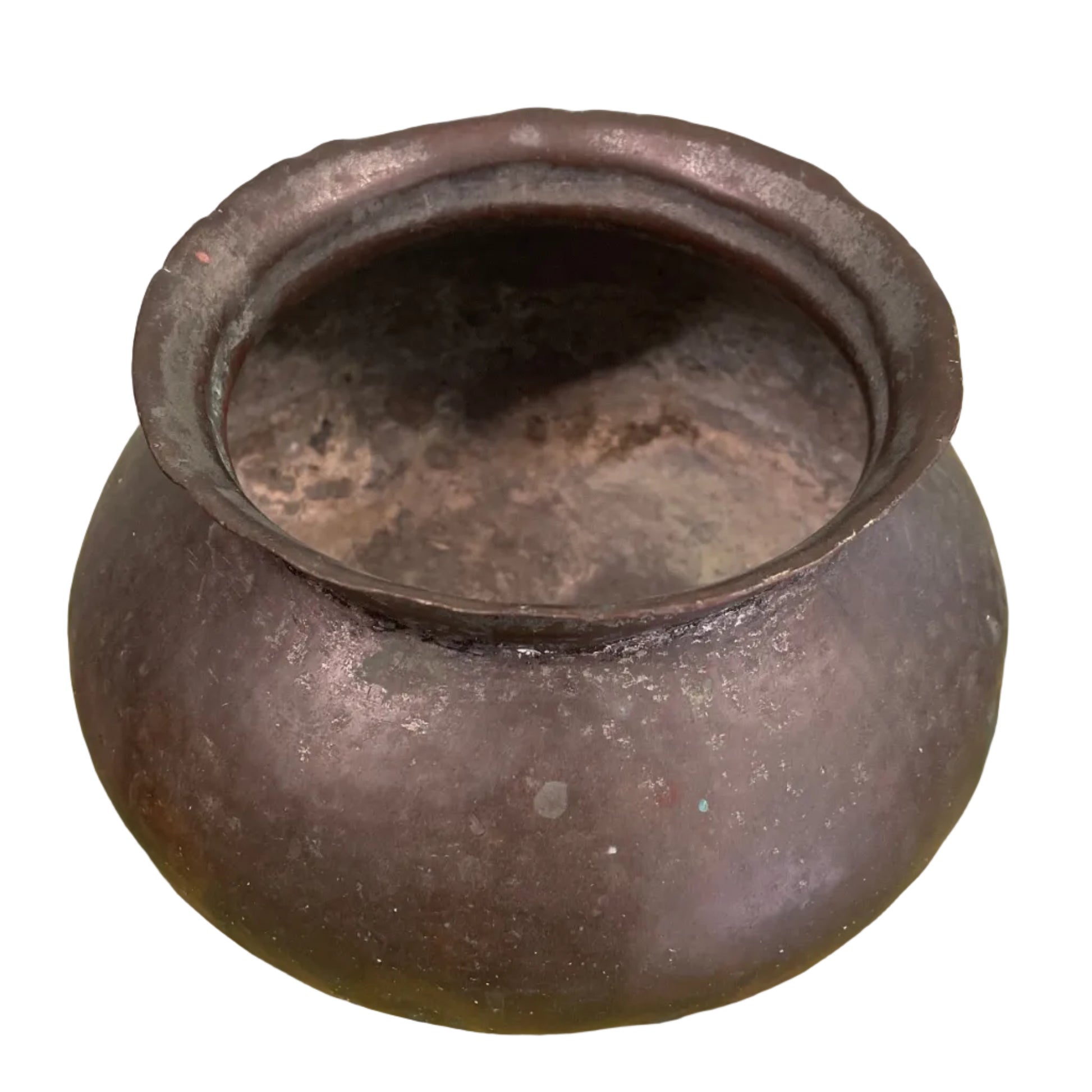 Indian copper cooking pot on white background.