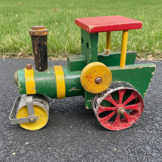 Vintage Handmade Wooden & Metal Steam Roller Model