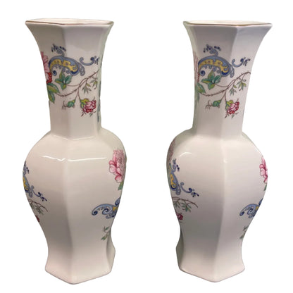 Pair Crown Staffordshire fine bone china hexagonal vases.