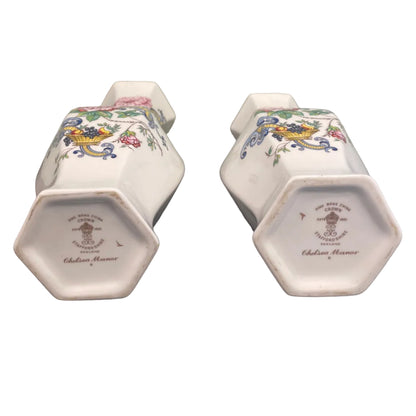 Pair Crown Staffordshire fine bone china hexagonal vases.
