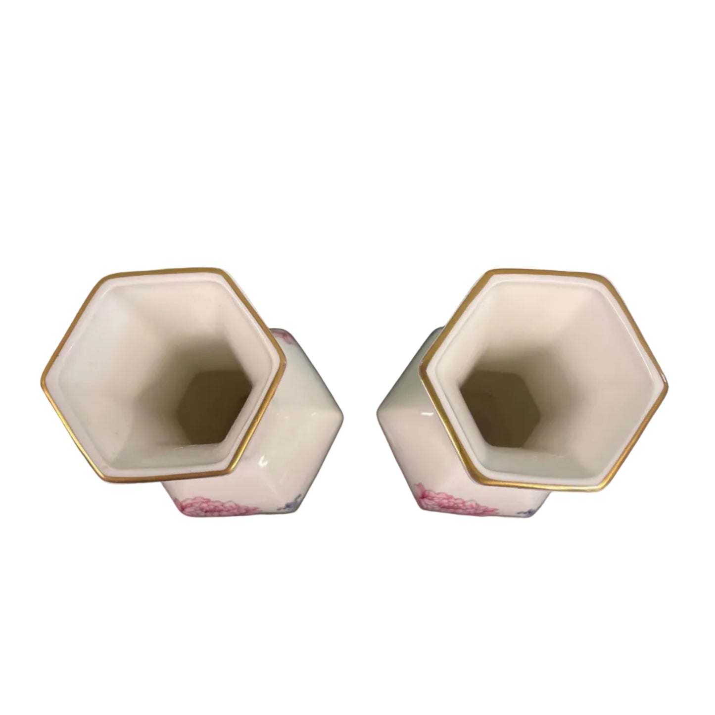 Pair Crown Staffordshire fine bone china hexagonal vases.
