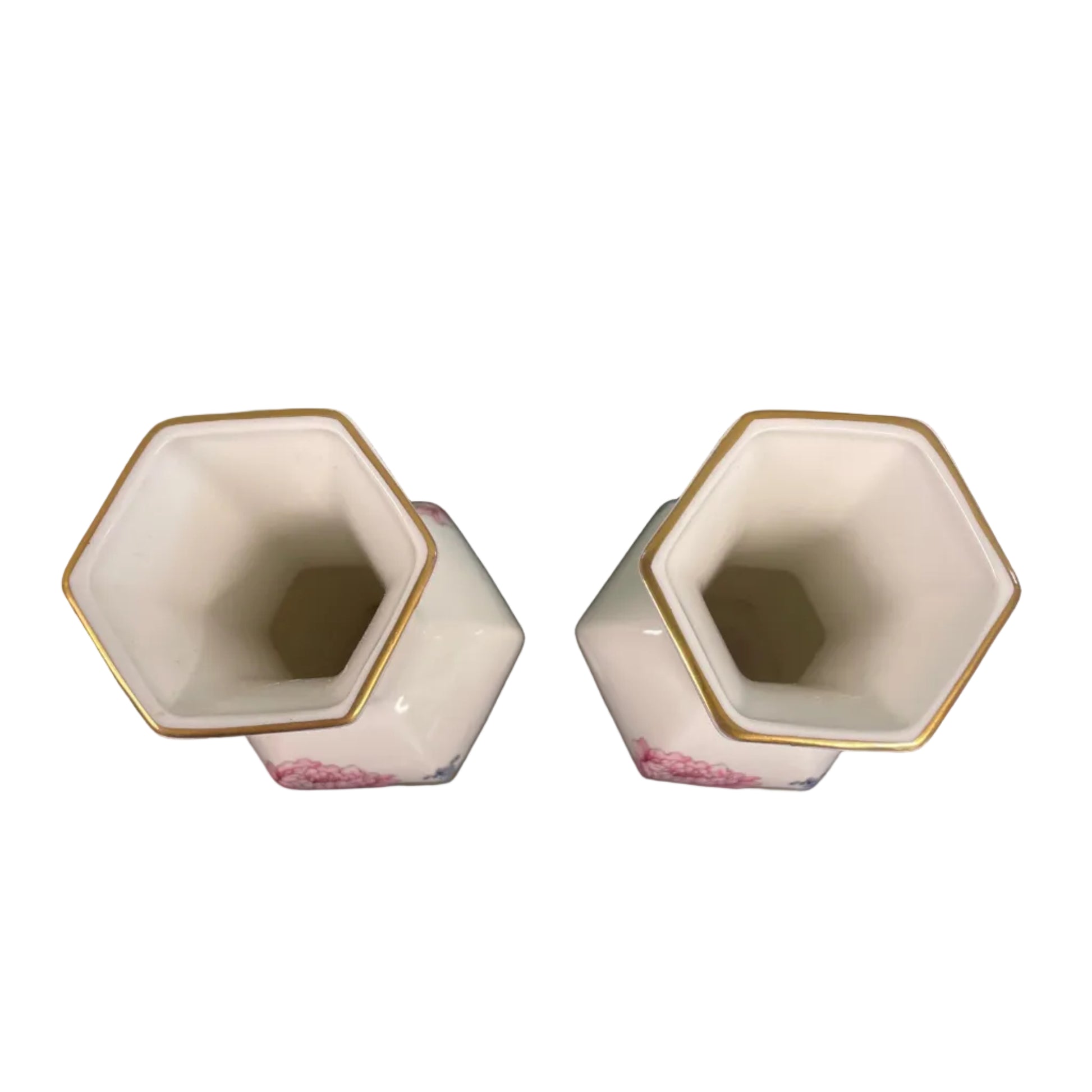 Pair Crown Staffordshire fine bone china hexagonal vases.