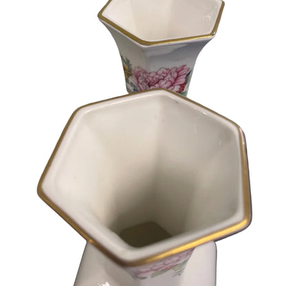 Pair Crown Staffordshire fine bone china hexagonal vases.