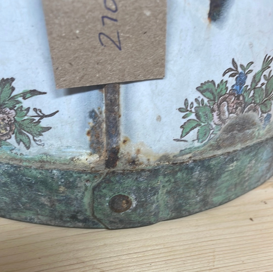 French large enamelled pitcher jug with floral décor