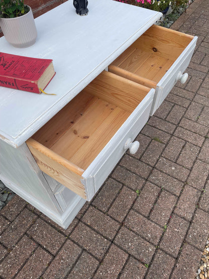 Solid pine 2 over 3 chest of drawers grey distressed paint.