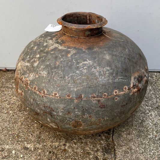 Vintage Indian decorative reclaimed metal water pot.