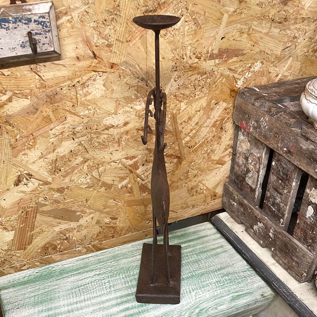 Indian rustic vintage reclaimed metal deer elk sculpture candle stand ornament.