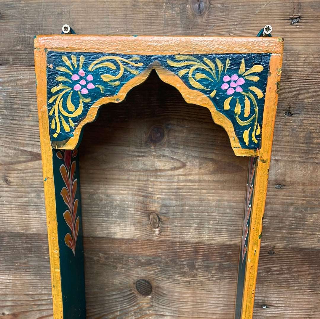 Indian decorative painted temple shelf, single arch.